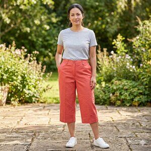 Alfred Dunner Petite 12P Coral Capri Pants Cargo Pocket Comfort Stretch